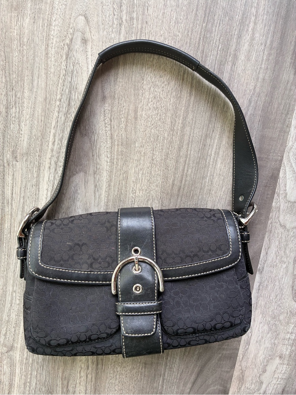 vintage Y2K black signature jacquard Coach Soho Flap Bag (Style 1463)